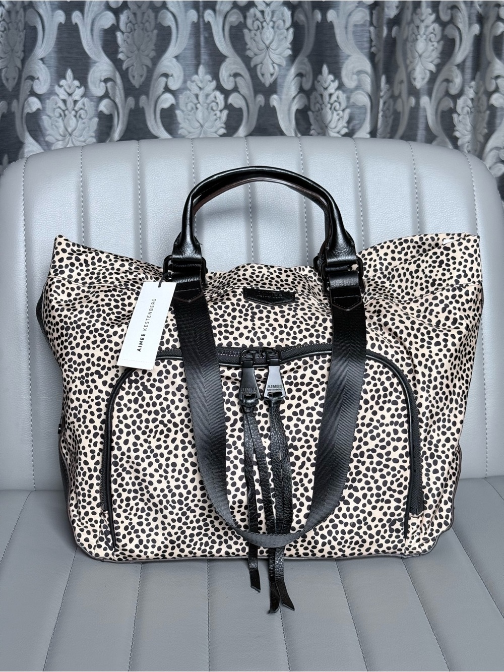 Aimee Kestenberg “Lighten Up” Large Tote Bag in Cheetah Print and Black Leather - Picture 9 of 9
